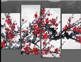 LARGE CHINESE RED BLOSSOM PAINTING FLOWER CANVAS 40  