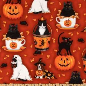  44 Wide Very Scary Dogs & Cats Pumpkin Fabric By The 