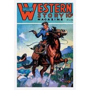 Western Story Magazine Gunning Em Down   12x18 Gallery Wrapped Canvas 