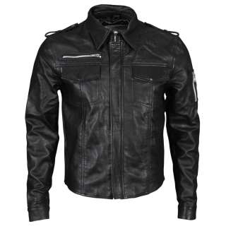 Mens Black Urban Shirt Collar Leather Lambskin Jacket  