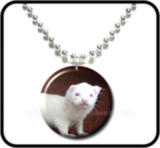 ALBINO FERRET* Cute Pet Animal Lovers Button NECKLACE  