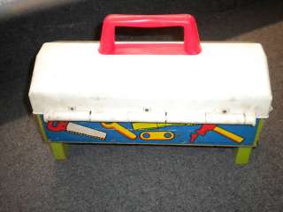VINTAGE FISHER PRICE WOODEN WORK BENCH TOOL BOX W TOOLS  