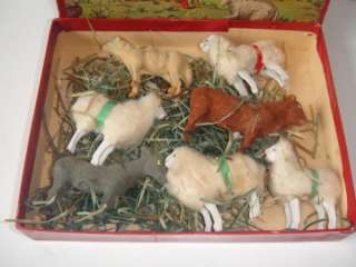 RARE Vintage Antique Germany Putz Wooly Sheep Christmas German Toy SET 