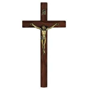  10 Carved Wood Wall Crucifix with Antique Gold Metal 