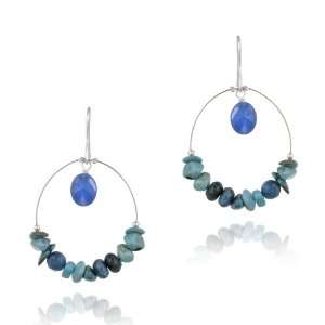   Silver Created Turquoise & Blue Apatite Hoop Dangle Earrings Jewelry