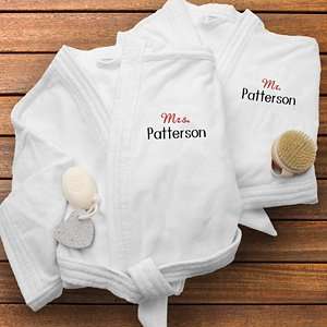  Personalized White Velour Spa Robe Set   Mr and Mrs 