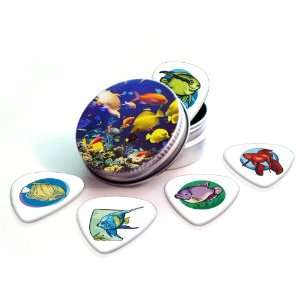  Fish Premium Guitar Picks x 5 With Tin Musical 