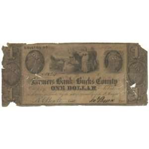 Pennsylvania Bristol 1841 $1 Farmers Bank of Bucks County, Haxby PA 
