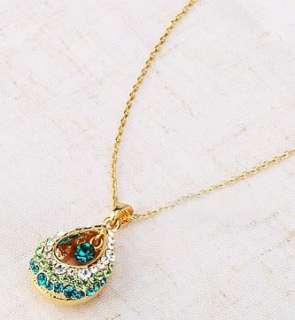   Tear Drop Bead Cyan Rhinestone Alloy Choker Peacock Princess Necklace