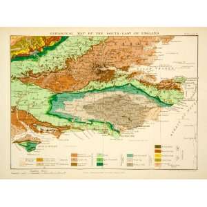  1902 Photolithographed Map South East England Geological Dover 
