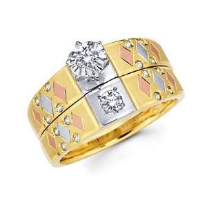   Tri Color Gold Engagement Wedding Ring Set (G H Color, SI2 Clarity