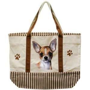  Chihuahua Brown Striped Tote Bag 