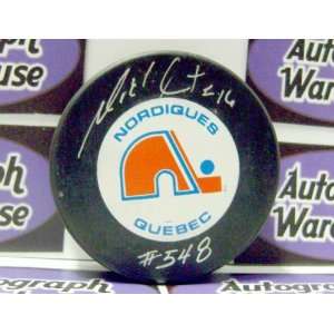  Michel Goulet Autographed Hockey Puck (Quebec Nordiques 
