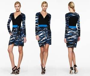   Blue Jersey Print Tie Wrap Versatile Work or Cocktail Dress  