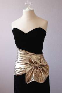 vintage 80s Black + Gold CUMMERBUND Velvet Bandage ORIGAMI BOW Party 