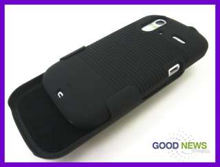 for T Mobile HTC Amaze 4G   Black Rubberized Hard Cover Case + Belt 
