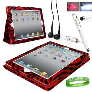  Red Zebra iPad Skin Cover Case Stand with Screen Flap and 