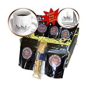 Florene Humor   Black and White Boat With Man Fishing   Coffee Gift 