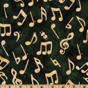  44 Wide Making Music Batik Music Notes Green Fabric By 