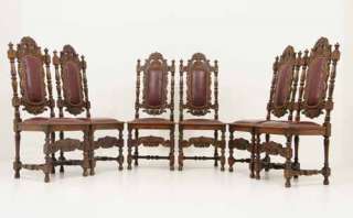 Beautiful hand carved Scotish solid oak dining chairs with new leather 