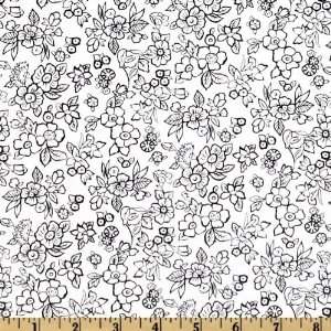  44 Wide Reflections Flowering Bouquet White/Black Fabric 