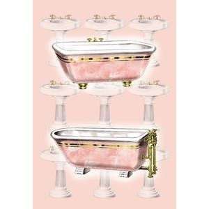  Vintage Art Bathroom Collage in Pink   10984 x