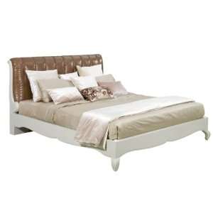  Art Deco Style Coffee Color Leather Bed