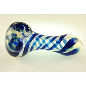   Blue Swirl Glass Tobacco Pipe w/ Free Glass Screen 