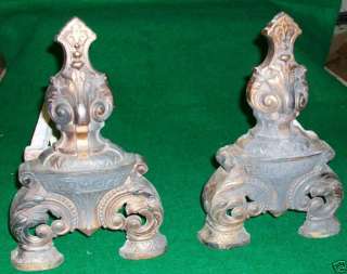 Decorative Brass Fireplace Andirons Vintage Cast Iron  