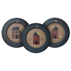  Plate and Stand Set   Primitive Houses with Inspirational 