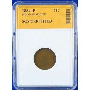  1884 P Indian Head Cent Certified Authentic by SGS 