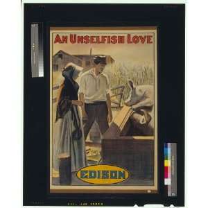  An Unselfish love,man,woman,hog pen,Motion picture poster 