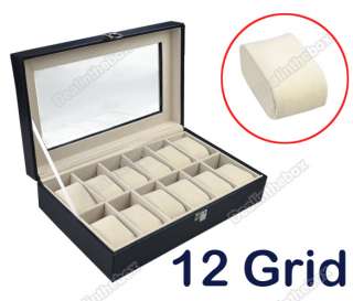   12 Grid Watches/Jewelry Display Storage Box Case Holder Faux Leather