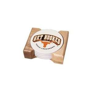 University of Texas Bevo Head 4 Absorbent Coaster Gift Set With Wooden 