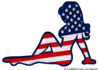 MUDFLAP GIRL embroidered TRUCKER PATCH USA FLAG left  