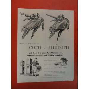 Ethyl gasoline,(corn and unicorn). Orinigal 1951 Vintage 