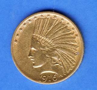 10 INDIAN XF 1916 S SAN FRANCISCO GOLD COIN GORGEOUS EXAMPLE  