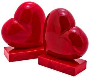   Floating Red Heart Italian Alabaster Bookends Set of 