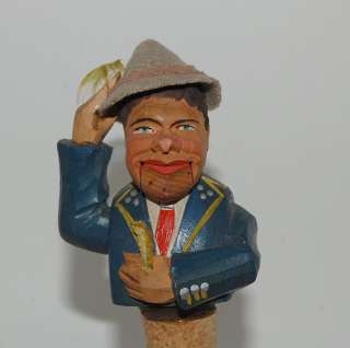 Vintage ANRI Hand Carved Wood Felt Hat Tipper BOTTLE STOPPER Jaw Drop 