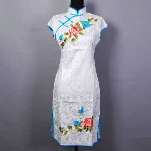  Women Butterfly Mini Dress Cheongsam White Available Sizes 