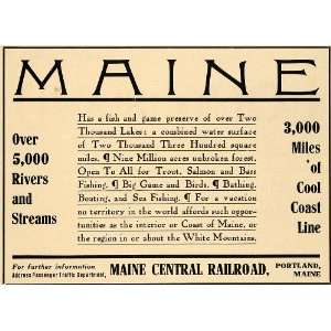  1910 Ad Maine Central Railroad Portland Tourism Travel 