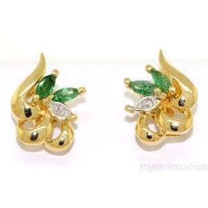  Emerald & Diamond Earrings 14K Yellow Gold Jewelry