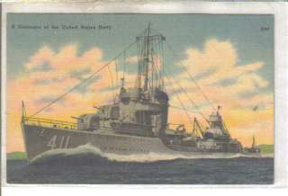 Destroyer ship United States Navy linen Postcard  