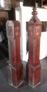 MATCHED PAIR OF ANTIQUE CARVED OAK NEWEL POSTS ~ ARCHITECTURAL 