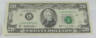 1995 $20 US FRN Federal Reserve Note  VF Very Fine Minor Cutting Error 
