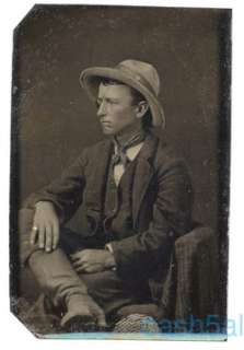 Antique TINTYPE photo,unusual cowboy wearing strange eyepiece TTY 13 