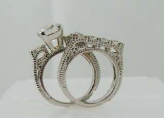   White Gold 925 Antique Estate Style Wedding Engagement Ring Set  