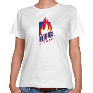  UIC Flames Ladies White Team Logo Classic Fit T shirt 