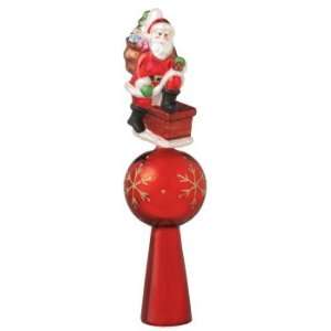  Pack of 2 Santa in Chimney Red Glass Christmas Tree Topper 