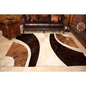 Brazilian Designer Cowhide Rug Brown and White Curves  Size about 6.5 